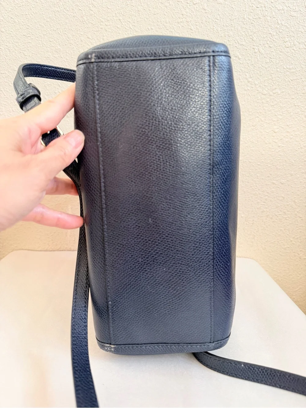 Coach Navy Blue Small Satchel Detachable Crossbody Strap Textured Leather